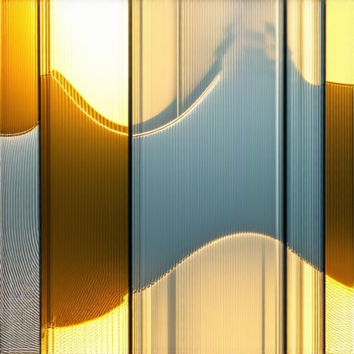 Close-up of textured glass panels with organic contours illuminated in a modern exterior setting