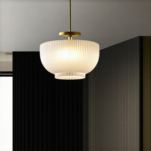 Pendant light featuring textured ribbed glass in a high-end interior