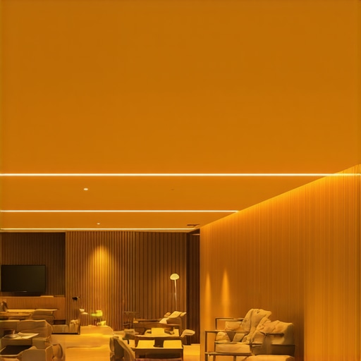 Innovative lighting in low-ceiling interiors Stylish living room with seamlessly integrated lighting strategies to enhance perceived space