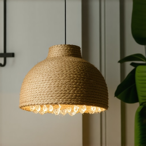 Luksuzni jutin luster s kristalnim detaljima Elegantni luster s jute i kristalima u modernom interijeru