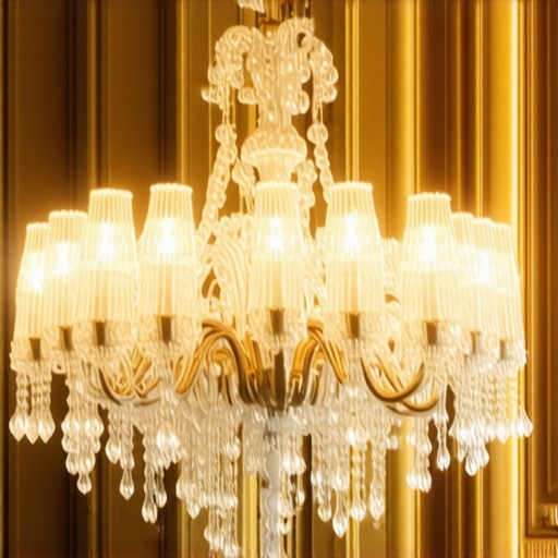Luxurious vintage chandelier with warm light in a secesij styled interior